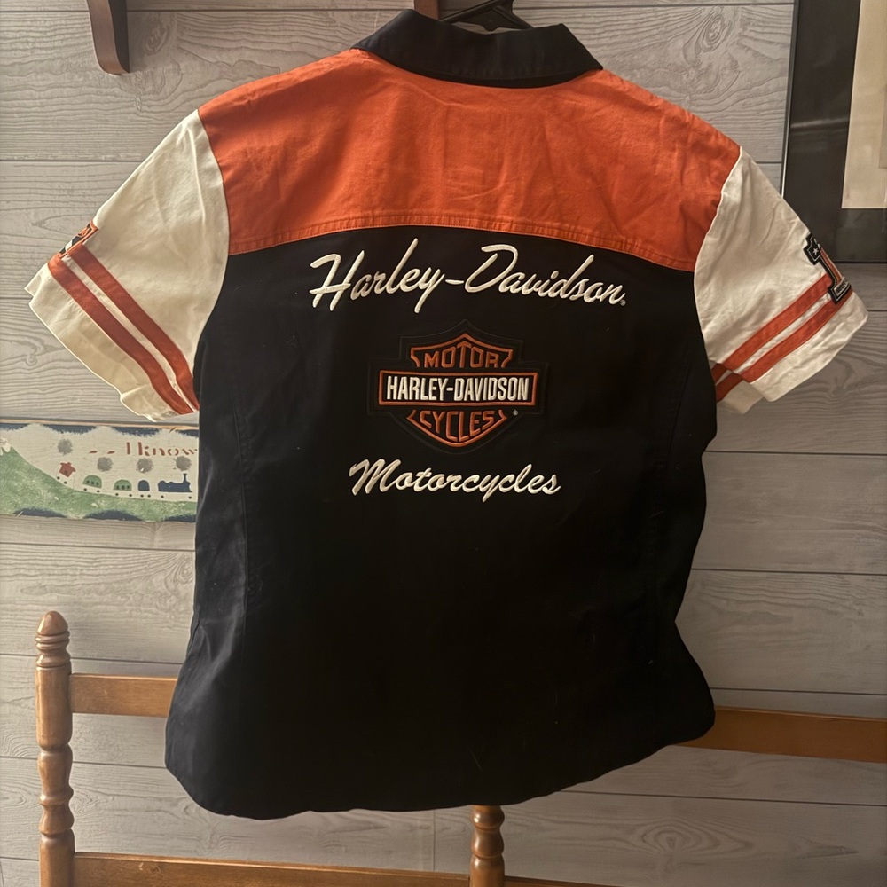 Harley-Davidson Black and Orange Button Down Shirt